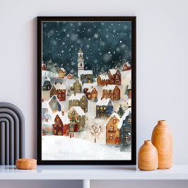 Illustratief van Kerstmis stad in schattig Perfect Poster