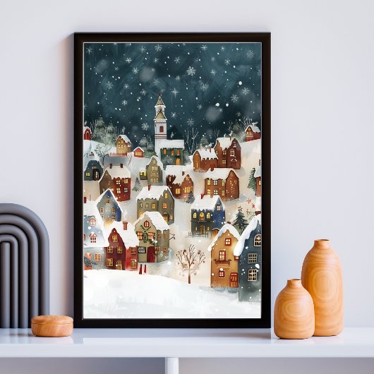 Illustratief van Kerstmis stad in schattig Perfect Poster