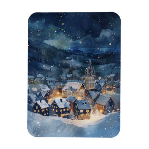 Illustratief van nacht hemel Dorp in sneeuw Magneet