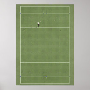 Illustratief veld Rugby van bovenaf Poster