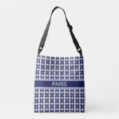 Illustratief vierkant patroon in blauw en bijna wi crossbody tas (Achterkant)