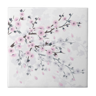 Illustratief voor Pastel Cherry Blossom Floral Tegeltje