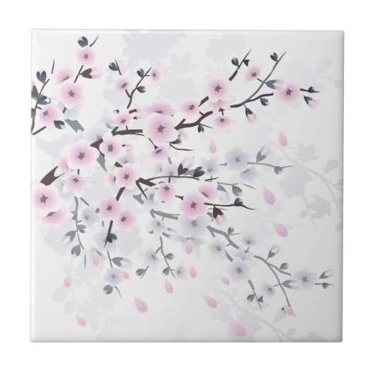 Illustratief voor Pastel Cherry Blossom Floral Tegeltje (Voorkant)