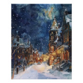Illustratief voor Village in Snow Night Perfect Poster (Voorkant)