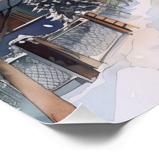 Illustratief voor Village in Snow Night Perfect Poster (Hoek)