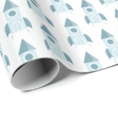 Illustratief White Blue Rocket Ship Baby shower Cadeaupapier (Rol Hoek)