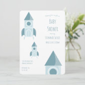 Illustratief White Blue Rocket Ship Baby shower Kaart (Staand voorkant)