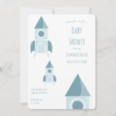 Illustratief White Blue Rocket Ship Baby shower Kaart (Voorkant)