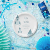 Illustratief White Blue Rocket Ship Baby shower Papieren Bordje (Feest)