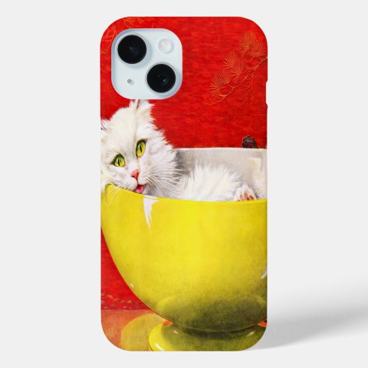 illustratiekat in gele kom Case-Mate iPhone case (Achterkant)