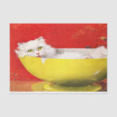  illustratiekat in gele kom decoupage tissuepapier (Voorkant)