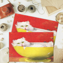  illustratiekat in gele kom decoupage