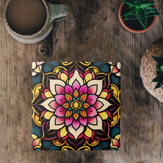 Illustratiekunst van Floral Pink-ventilator Tegeltje