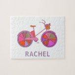Illustratienaam Colorful  Bike Flowers Legpuzzel<br><div class="desc">Een kleurrijke en schattige fietsenillustratie van een ouderwetse fiets met een mand bloemen,  gepersonaliseerd met de naam of de formulering van je keuze.</div>