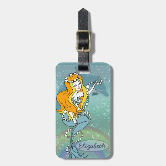 Illustratieontwerp Mermaid Rainbow en Dolphin Bagagelabel (Voorkant verticaal)