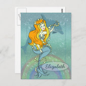 Illustratieontwerp Mermaid Rainbow en Dolphin Briefkaart (Voorkant / Achterkant)