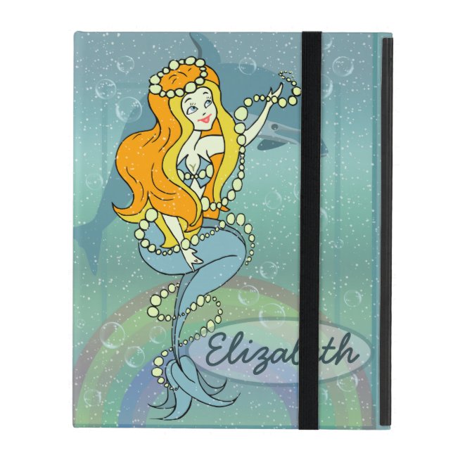 Illustratieontwerp Mermaid Rainbow en Dolphin iPad Hoesje (Voorkant Dicht)
