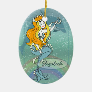 Illustratieontwerp Mermaid Rainbow en Dolphin Keramisch Ornament