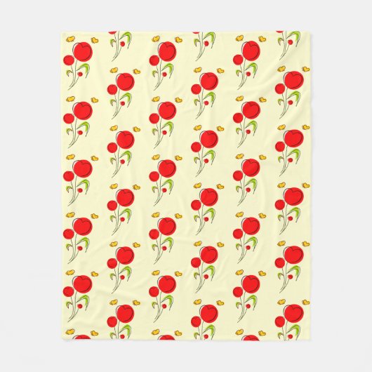 Illustratiepatroon Cute Red Heart Flowers Fleece Deken (Voorkant)