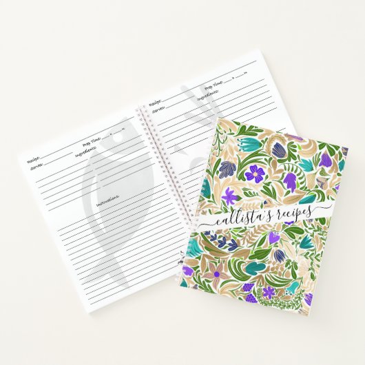 Illustratiepatroon kleurrijk goud-Floral-leder Notitieboek (Binnen)