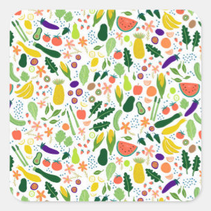Illustratiepatroon met fruit en groenten Cute Vierkante Sticker