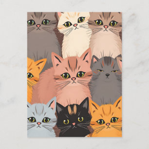 Illustratiepatroon met Moppige Kattengezichtjes Briefkaart