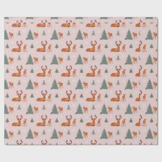 Illustratiepatroon rendieren- en kerstbomen cadeaupapier (Vlak)