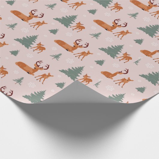 Illustratiepatroon rendieren- en kerstbomen cadeaupapier (Hoek)