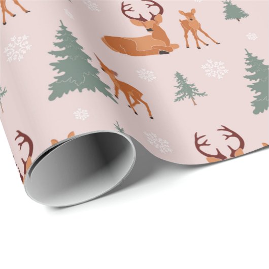 Illustratiepatroon rendieren- en kerstbomen cadeaupapier (Rol Hoek)