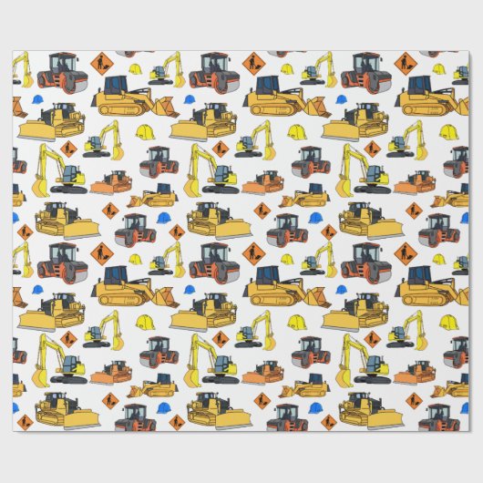 Illustratiepatroon voor constructievoertuigen cadeaupapier (Vlak)