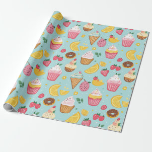 Illustratiepatroon voor schattige voedingsmiddelen cadeaupapier