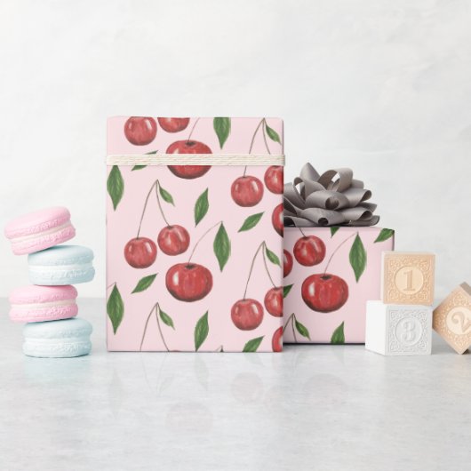 Illustratiepatroon Waterverf zoete kersen Cadeaupapier (Baby Shower)