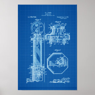 Illustraties blauwPrint voor Barber Pole Poster Pa