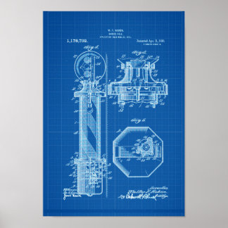 Illustraties blauwPrint voor Barber Pole Poster Pa