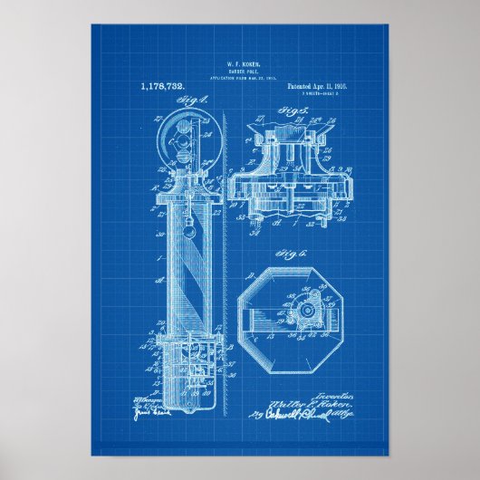 Illustraties blauwPrint voor Barber Pole Poster Pa (Voorkant)