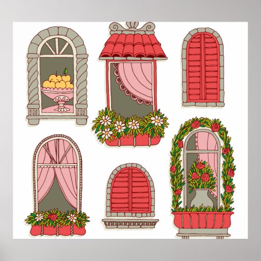 Illustraties met  ramen: artistiek. poster (Voorkant)