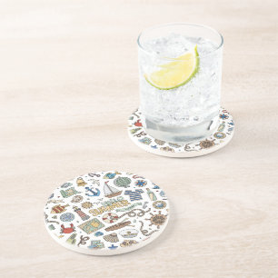 Illustraties rond kustzomer zandsteen onderzetter