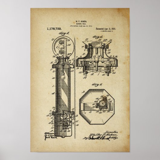 Illustraties van Barber Pole Poster Patent Old loo (Voorkant)