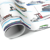 Illustraties van bootjes en schepen Willekeurig pa Cadeaupapier (Rol Hoek)