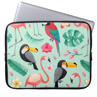 illustraties van de waterverf van vogels, tropisch laptop sleeve