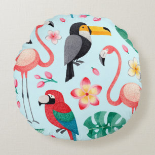 illustraties van de waterverf van vogels, tropisch rond kussen