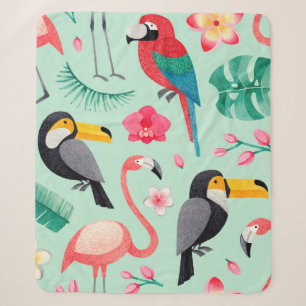 illustraties van de waterverf van vogels, tropisch sherpa deken