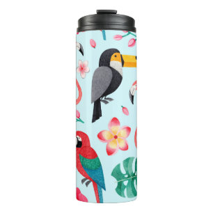 illustraties van de waterverf van vogels, tropisch thermosbeker