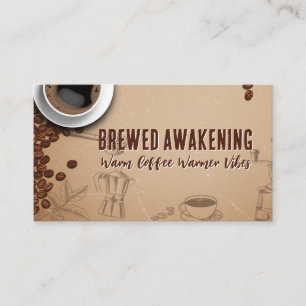 Illustraties van een kopje gebrouwen koffie in ret visitekaartje