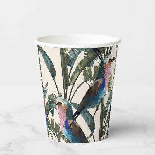 Illustraties van exotische bananen, bladeren, voge papieren bekers (Achterkant)