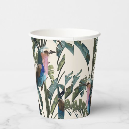 Illustraties van exotische bananen, bladeren, voge papieren bekers (Rechts)