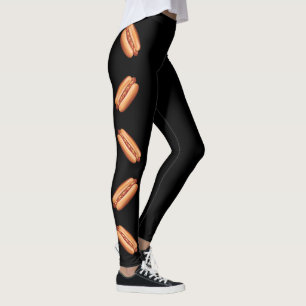 Illustraties van hotdog fastfood op zwart leggings