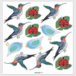 Illustraties van Hummingbird Blue Bird Ladybug Sticker
