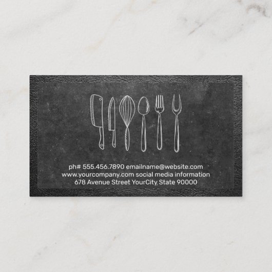 Illustraties van keukengerei | Leisteen | Ledergre Visitekaartje (Achterkant)