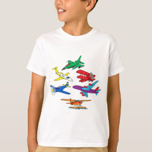 Illustraties van kleurrijke vliegtuigen t-shirt